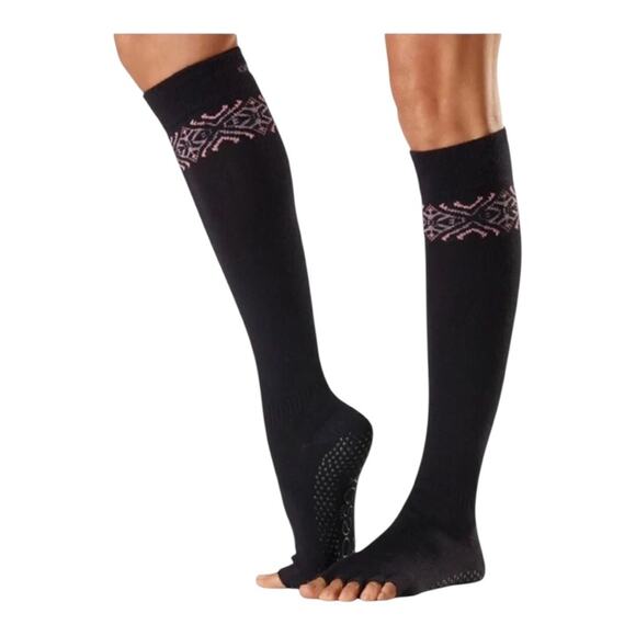 Toesox NIP Scrunch Knee High Half Toe Non-Slip Grip Pink Print Chateau Medium - Picture 1 of 11